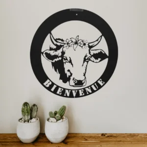 Décoration murale en métal - Vache "Bienvenue"